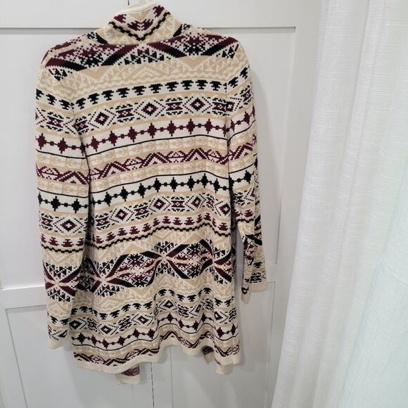 Lucky Brand Jacquard Cardigan Open Front Longline Aztec Southwest Size XL - Picture 3 of 9